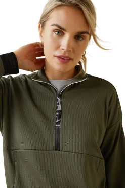 Hot ariat Breathe 1/2 Zip Genser for kvinner BeetleKhakiGreen