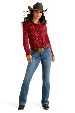 Best ariat Kvinner WR Kirby Langermet Skjorte CattleBrandPrint