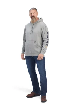 Outlet ariat Rebar Grafisk Hettegenser HeatherGrey/DeepUltramarine