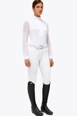 Best cavalleriatoscana Cavalleria Toscana stevneskjorte med lange ermer og folder for kvinner WH/AB