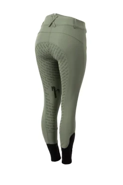 Discount horze Helforsterkede ridebukser med høyt liv og silikon, dame Khakigreen