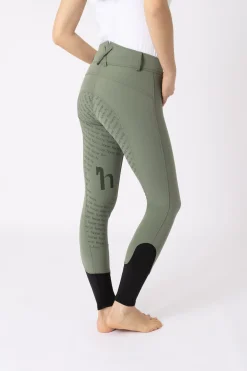 Discount horze Helforsterkede ridebukser med høyt liv og silikon, dame Khakigreen