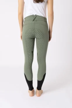 Discount horze Helforsterkede ridebukser med høyt liv og silikon, dame Khakigreen