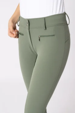 Discount horze Helforsterkede ridebukser med høyt liv og silikon, dame Khakigreen