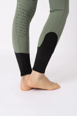 Discount horze Helforsterkede ridebukser med høyt liv og silikon, dame Khakigreen