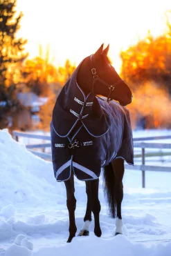 Clearance horseware Rambo Duo utedekken med avtakbar hals, 100 gram Navy/SkyBlue/Brown