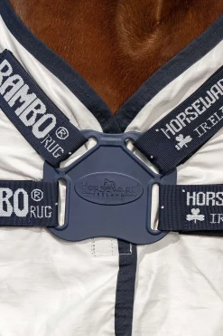 Hot horseware Rambo Natura Fluedekken med avtagbart halsstykke White/DarkBlue