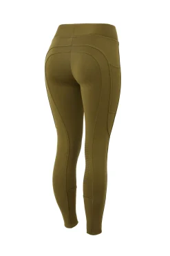 Sale horze Active helforsterkede ridetights til vinteren med knegrip og telefonlomme OliveDrab