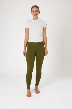 Sale horze Active helforsterkede ridetights til vinteren med knegrip og telefonlomme OliveDrab
