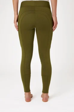 Sale horze Active helforsterkede ridetights til vinteren med knegrip og telefonlomme OliveDrab
