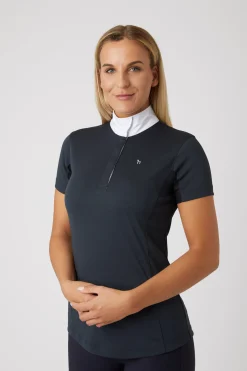 horze Blaire kortermet teknisk stevneskjorte til damer med nettingdetaljer LSF 30+ DarkNavy