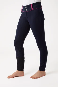New horze Daniella helforsterkede ridebukser med silikon, barn DarkNavy/CactusFlowerPurple