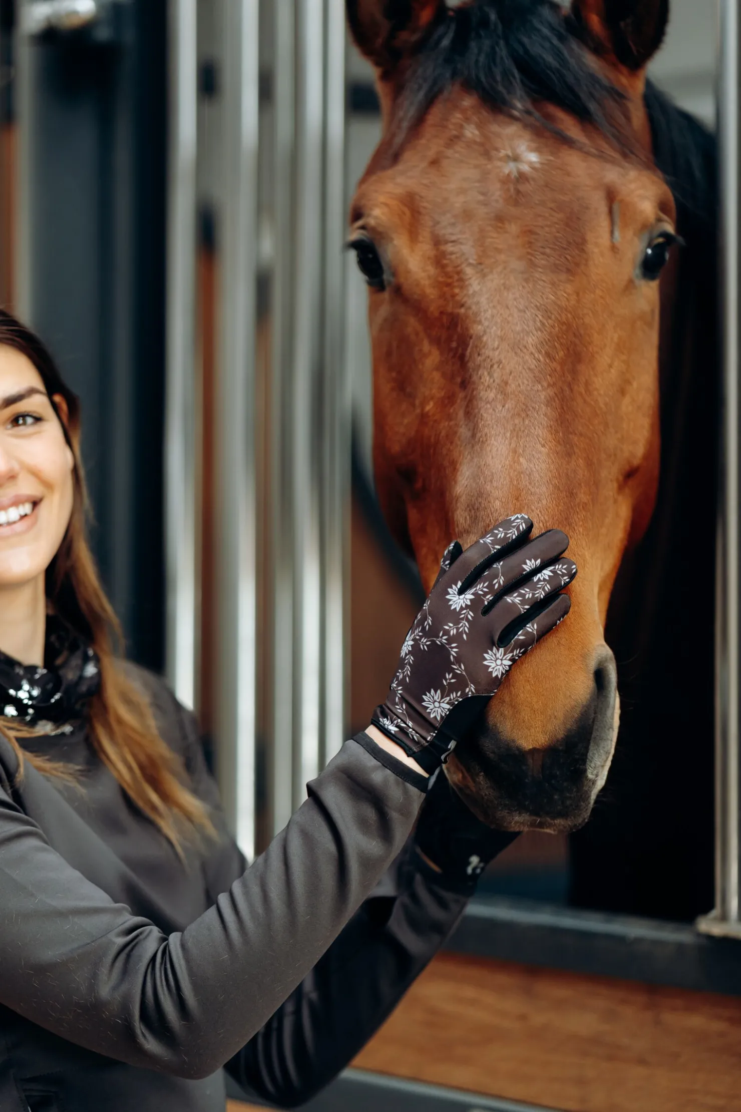 Best horze Edina ridehansker med trykk, dame AfterDarkBrown