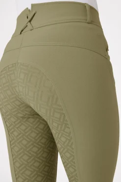 horze helforsterkede ridebukser med silikon full grip og høyt liv til dame OliveGreen