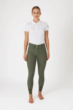 Outlet horze Indira helforsterkede ridebukser med høyt liv til dame KhakiGr&oslash;nn