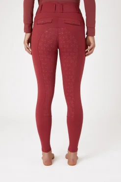 Clearance horze Ingrid helforsterkede vinter-ridebukser med høyt liv til dame MerlotWineRed