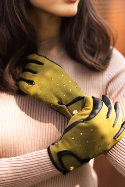 Outlet horze Joana vinterhansker med pyntesteiner FirGreen