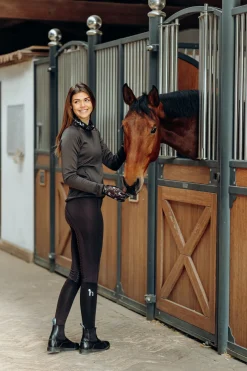 Discount horze Kaitlin funksjonell treningsskjorte med blomsterkrage, barn AfterDarkBrown