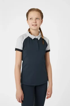 Online horze Laura treningsskjorte, barn ObscureNightBlue/PebbleGrey