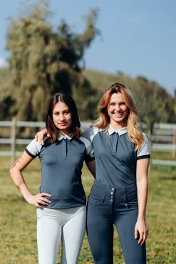 Online horze Laura treningsskjorte, barn ObscureNightBlue/PebbleGrey