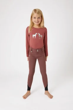 Hot horze Leighton Teens helforsterkede ridebukser med silikon og telefonlomme RumRaisinBrown