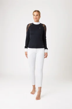 New horze Sylvie langermet stevneskjorte med blonder, dame DarkNavy