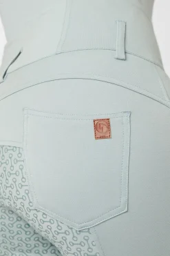 Sale horze Tara helforsterkede ridebukser med høyt liv og silikon, dame AquaGrey(Green)