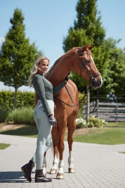 Sale horze Tara helforsterkede ridebukser med høyt liv og silikon, dame AquaGrey(Green)