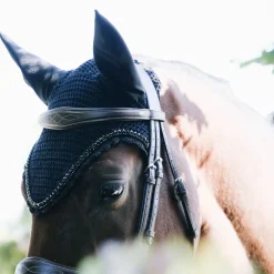 kentucky Horsewear lang ørehette med steiner og perler Black